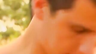 Sweet homosexual guys have hardcore anal sex in forest