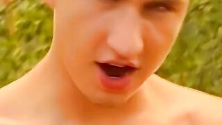 Sweet homosexual guys have hardcore anal sex in forest