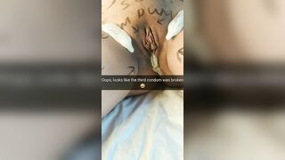 Third condom was broken and my wifey takes a cheating cumshot