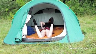 Sweet nudist redhead into the tent
