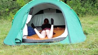 Sweet nudist redhead into the tent