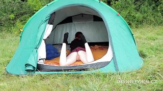 Sweet nudist redhead into the tent