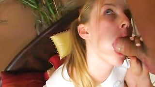 Foxy blonde giving an endearing bj after finger fucked vagina
