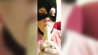 she blows a vibrator. bitch home alone