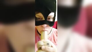 she blows a vibrator. bitch home alone