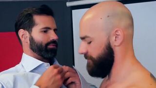 PlayingMen.com - Bearded hunk fucks his suited coworker anally with passionate intens