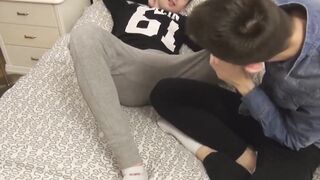 GuysToeSucking.com - Twink chokes on toes and chokes on dick right before passionate