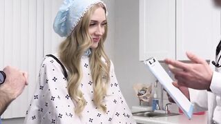 All grown up blonde Emma Starletto comes to have her first pussy examination
