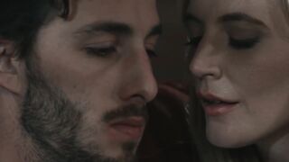 Blonde Mona Wales hops and rides the long big dick of bearded Lucas Frost
