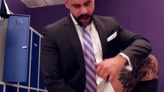 PlayingMen.com - Elegant businessman anal drilled in locker room after intense rimjob