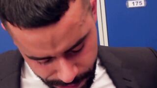PlayingMen.com - Elegant businessman anal drilled in locker room after intense rimjob