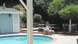 Stepdad drills his young stepdaughter in the living room