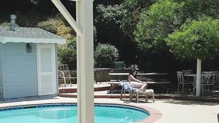 Stepdad drills his young stepdaughter in the living room
