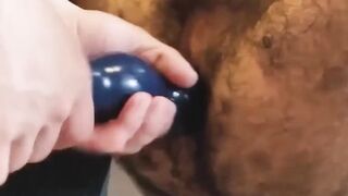 Chained dude hairy ass fuck with dildo before pounding hard