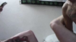 Inked stud moans loudly while penetrated raw and fast