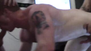 Inked stud moans loudly while penetrated raw and fast