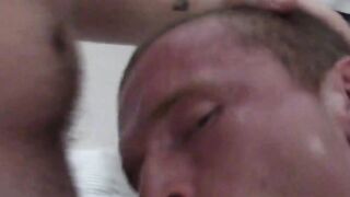 Inked stud moans loudly while penetrated raw and fast