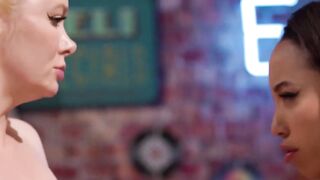 GIRLSWAY - Retro Waitress cougar Serene Siren Goes Wild On Diner Last Skinny Customer Alexis Tae
