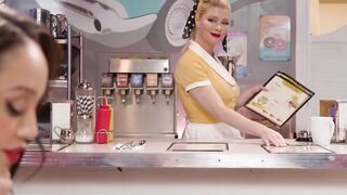 GIRLSWAY - Retro Waitress cougar Serene Siren Goes Wild On Diner Last Skinny Customer Alexis Tae