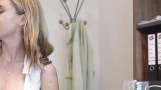 Reluctant blonde Andrea rides a massive cock for a money loan