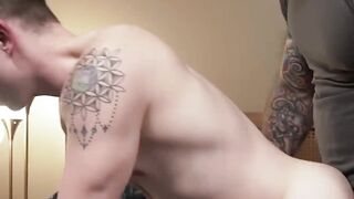 IncestGay.com - Inked stepdad knows how to satisfy his twink