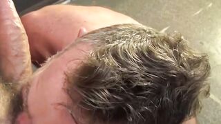 Hairy dad Jack Sullivan jerks cock while getting his ass pumped by hunk dad Jake Mitc
