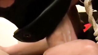Horny twink sucks and beats off the smooth shaved cock of gorgeous MC stud