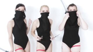 TeenGroupSex.com - Amazing ninja teens defeated by big dick in foursome