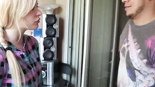 Petite blonde babe Charlyse Angel throatfucked by stepbro