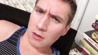 Blonde Nick released a creamy load as he stroked his cock slowly in his solo session