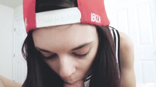 Skinny babe fucks her horny stepbro to prove shes not lesbian