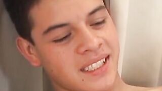 OTBXXX.com - Amateur latino twink shoots cum while getting his tight ass drilled hard