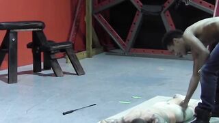 BondageBadBoy.com - Master whips kinky twink rough with floggers and crops in brutal
