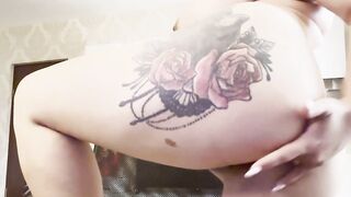 Blonde tattooed girl fingering ass and pussy