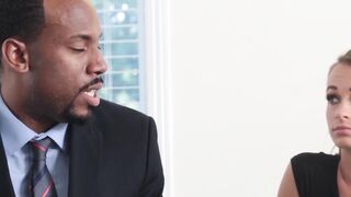 Young babe Kacy Lane cum sprayed after hardcore interracial