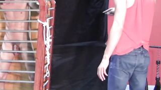 BondageBadBoy.com - Cage torment with jock whipped and flogged rough in dark bondage