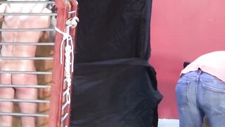 BondageBadBoy.com - Cage torment with jock whipped and flogged rough in dark bondage