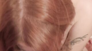 Gorgeous redhead Kate Utopia sucks Mikolas cum out of his uncut and fat cock