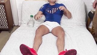 MaleFeetXXX.com - Muscular AJ Stud's tired, sweaty feet revived by a bearded guy's ex