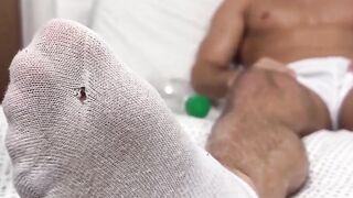 MaleFeetXXX.com - Muscular AJ Stud's tired, sweaty feet revived by a bearded guy's ex