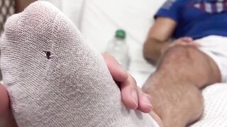 MaleFeetXXX.com - Muscular AJ Stud's tired, sweaty feet revived by a bearded guy's ex