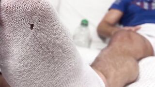 MaleFeetXXX.com - Muscular AJ Stud's tired, sweaty feet revived by a bearded guy's ex