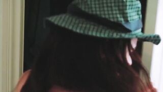 Fedora wearing tiny chick is drilled by an enormous cock