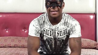Meaty black dude Adam needs a helping hand to wank his big dick
