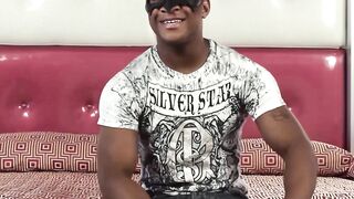 Meaty black dude Adam needs a helping hand to wank his big dick