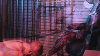 Submissive slave spanked hard while in jail and chains
