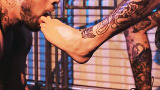 Submissive slave spanked hard while in jail and chains