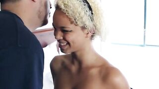 Cute blonde teen Ashley Luvbug enjoys riding big dick