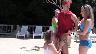 Big ass besties bang with their fitness instructor outdoors