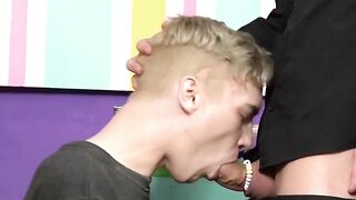 BoyDesire.com - Blonde twink wastes no time deepthroating the clerk's stiff rod